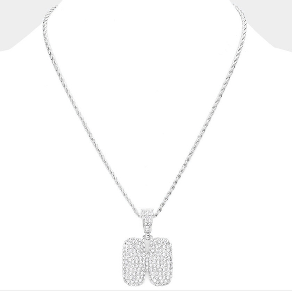 Silver Monogram "H" Crystal Initial Pendant Necklace - Picture 3 of 3